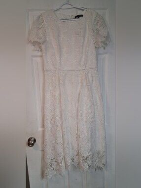 Preston & York White Lace Floral Midi Dress Wedding 14